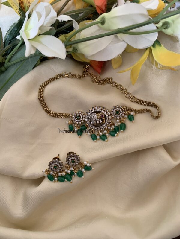 Mini green beads elephant victorian choker set