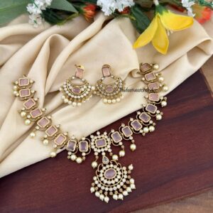 Blocks Pink attigai set with chandbali