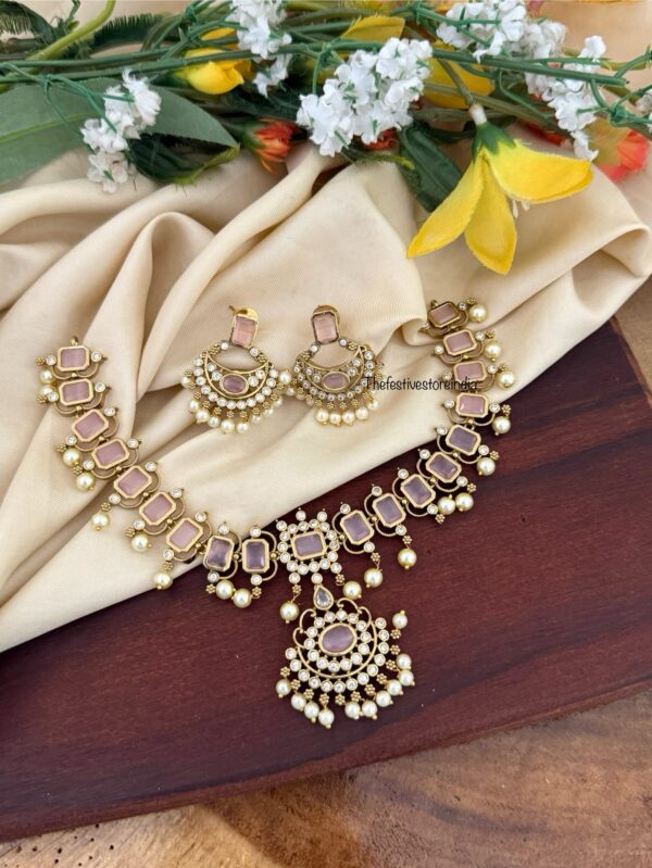 Blocks Pink attigai set with chandbali