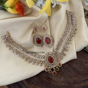 CZ ruby tikka necklace set