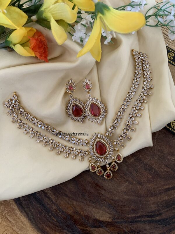CZ ruby tikka necklace set