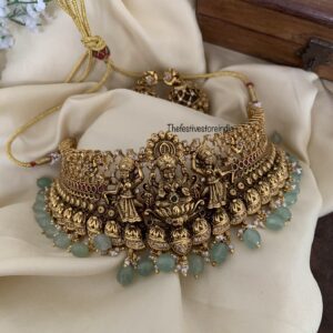 Heavy bridal mint drops lakshmi choker set