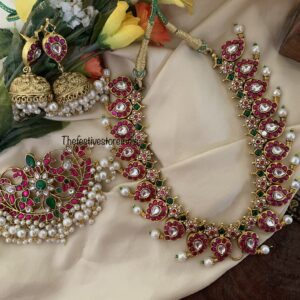 Detachable pendant jadau mango haara set | Bridal temple jewelry