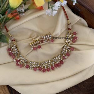 Jadau mauve beads lotus set
