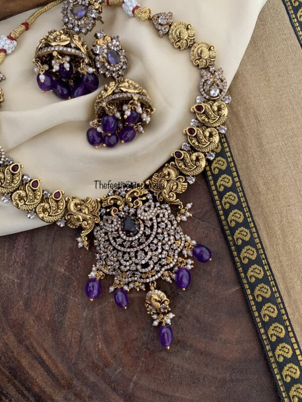Purple beads Victorian pendant necklace set