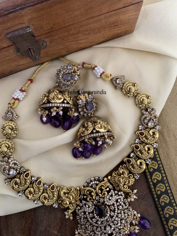 Purple beads Victorian pendant necklace set