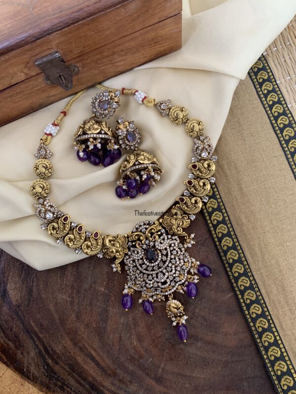 Purple beads Victorian pendant necklace set