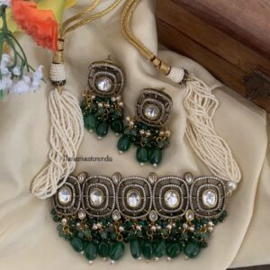 Victorian pearls emerald choker set