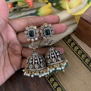 Victorian Green block jhumkas