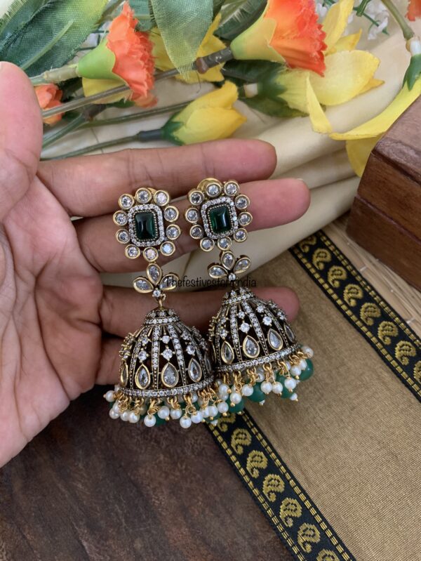 Victorian Green block jhumkas