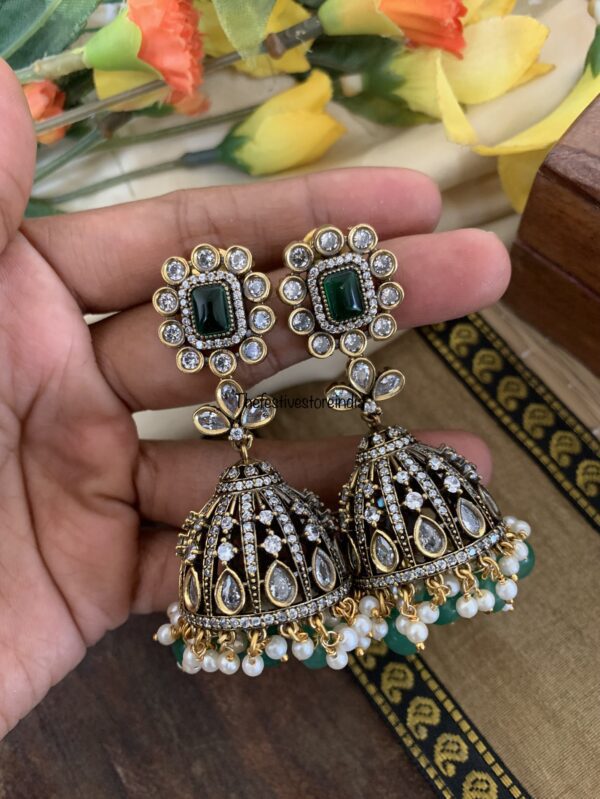 Victorian Green block jhumkas