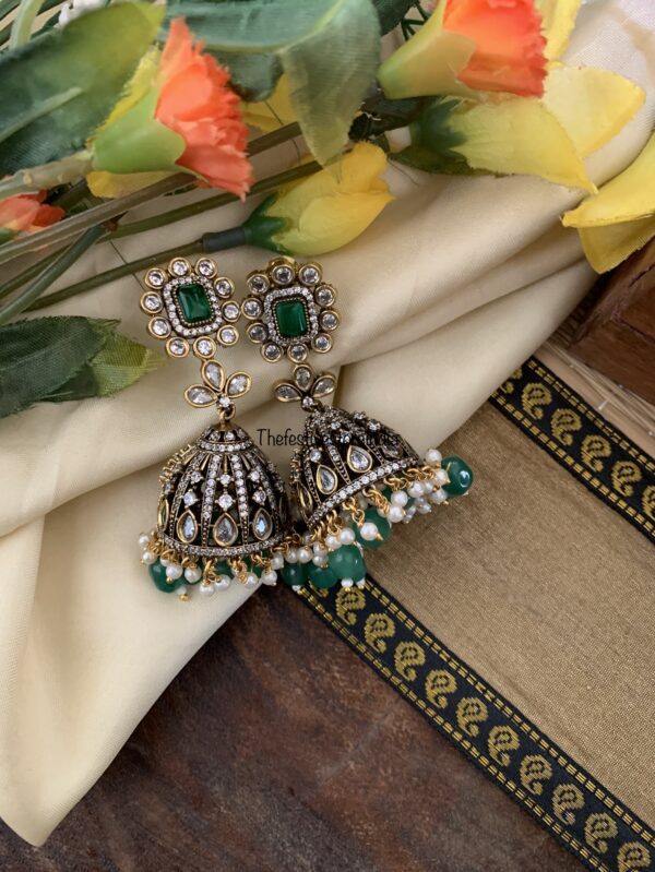 Victorian Green block jhumkas