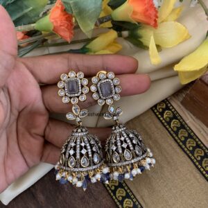 Victorian Greyish blue block jhumkas