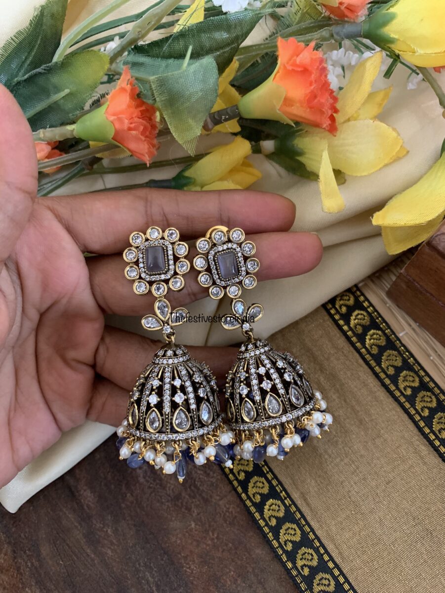 Victorian Greyish blue block jhumkas
