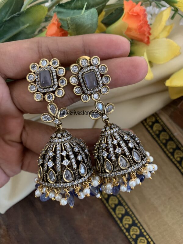 Victorian Greyish blue block jhumkas