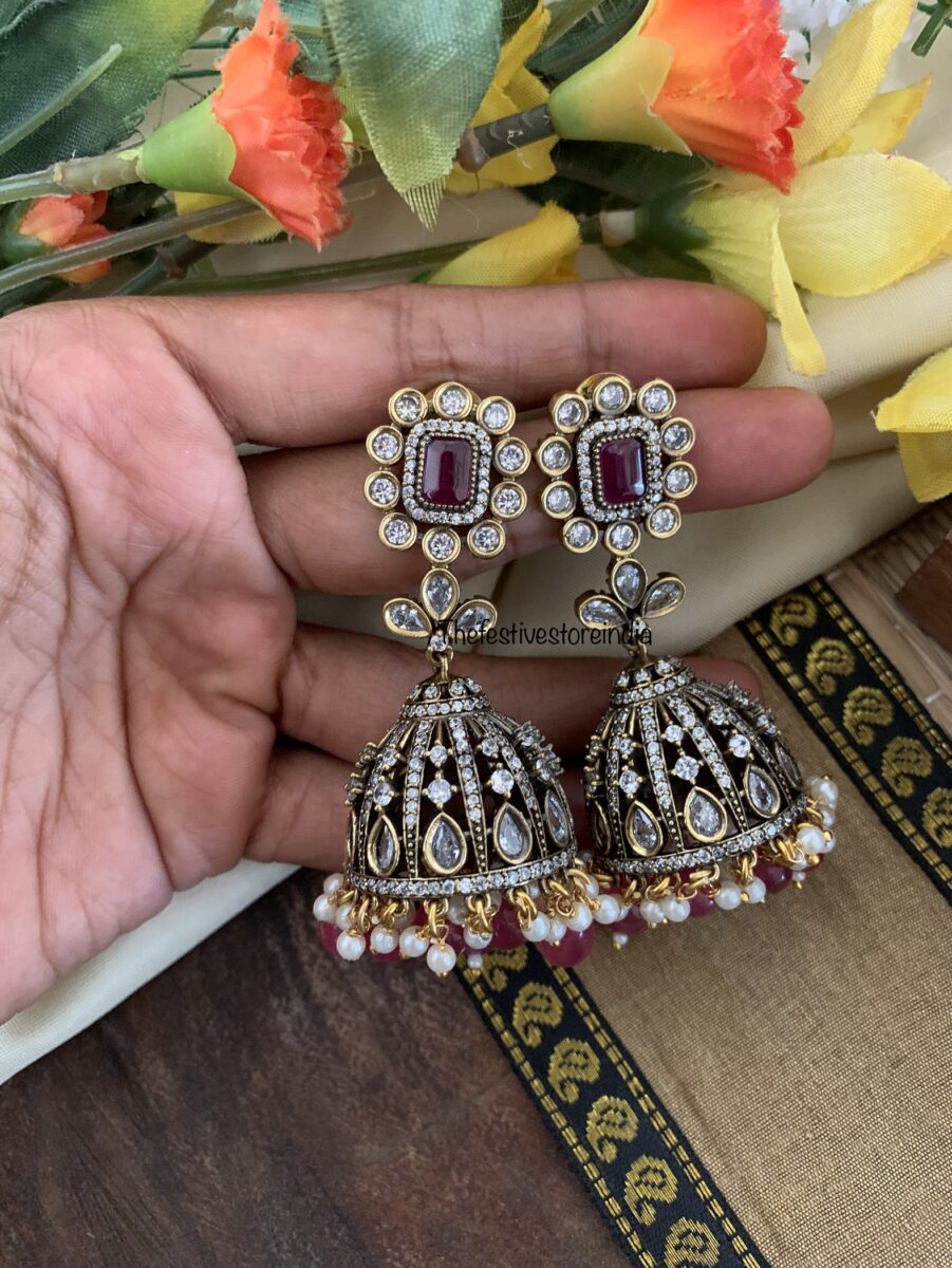 Victorian Maroon block jhumkas