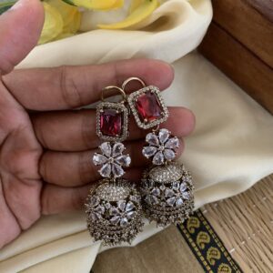 CZ Ruby Jhumkas