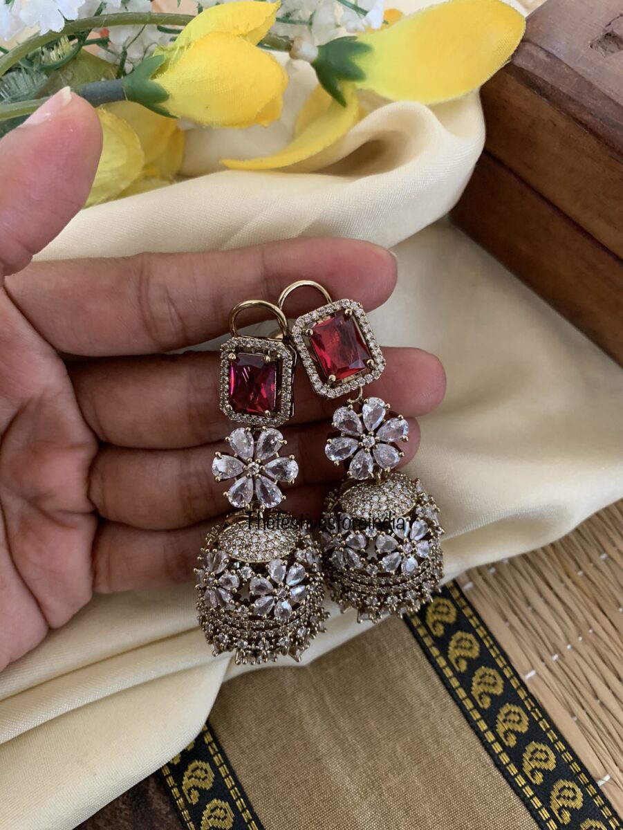 CZ Ruby Jhumkas