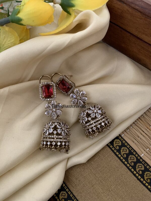 CZ Ruby Jhumkas