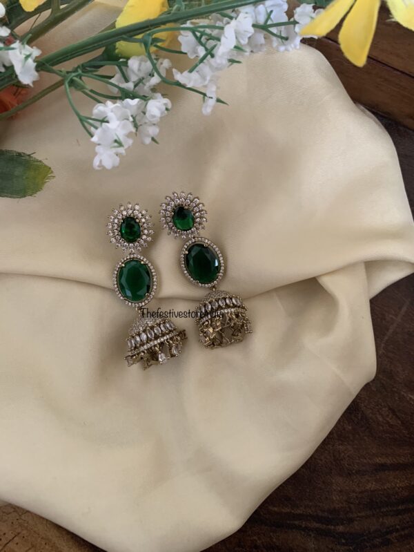 Emerald CZ round jhumkas
