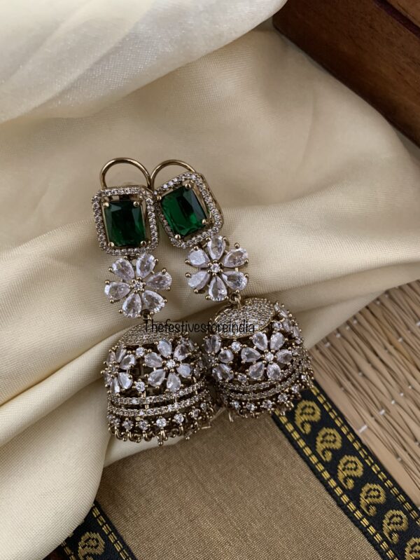CZ Emerald Jhumkas
