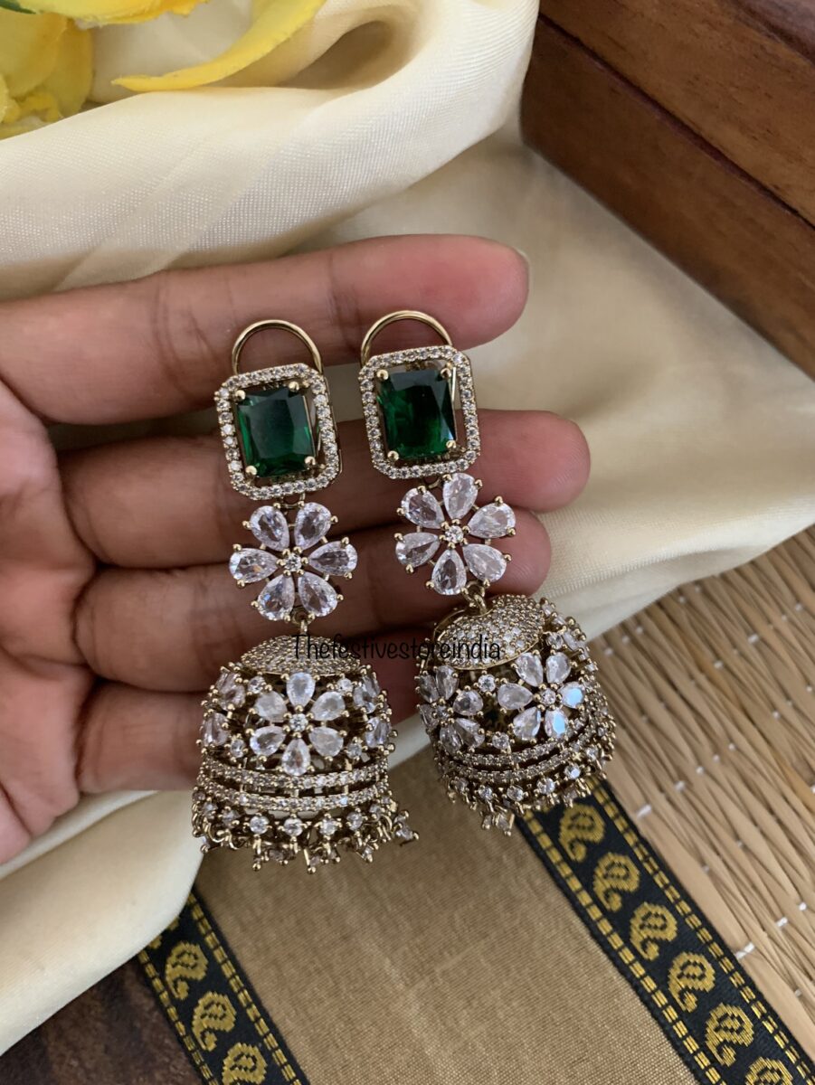 CZ Emerald Jhumkas