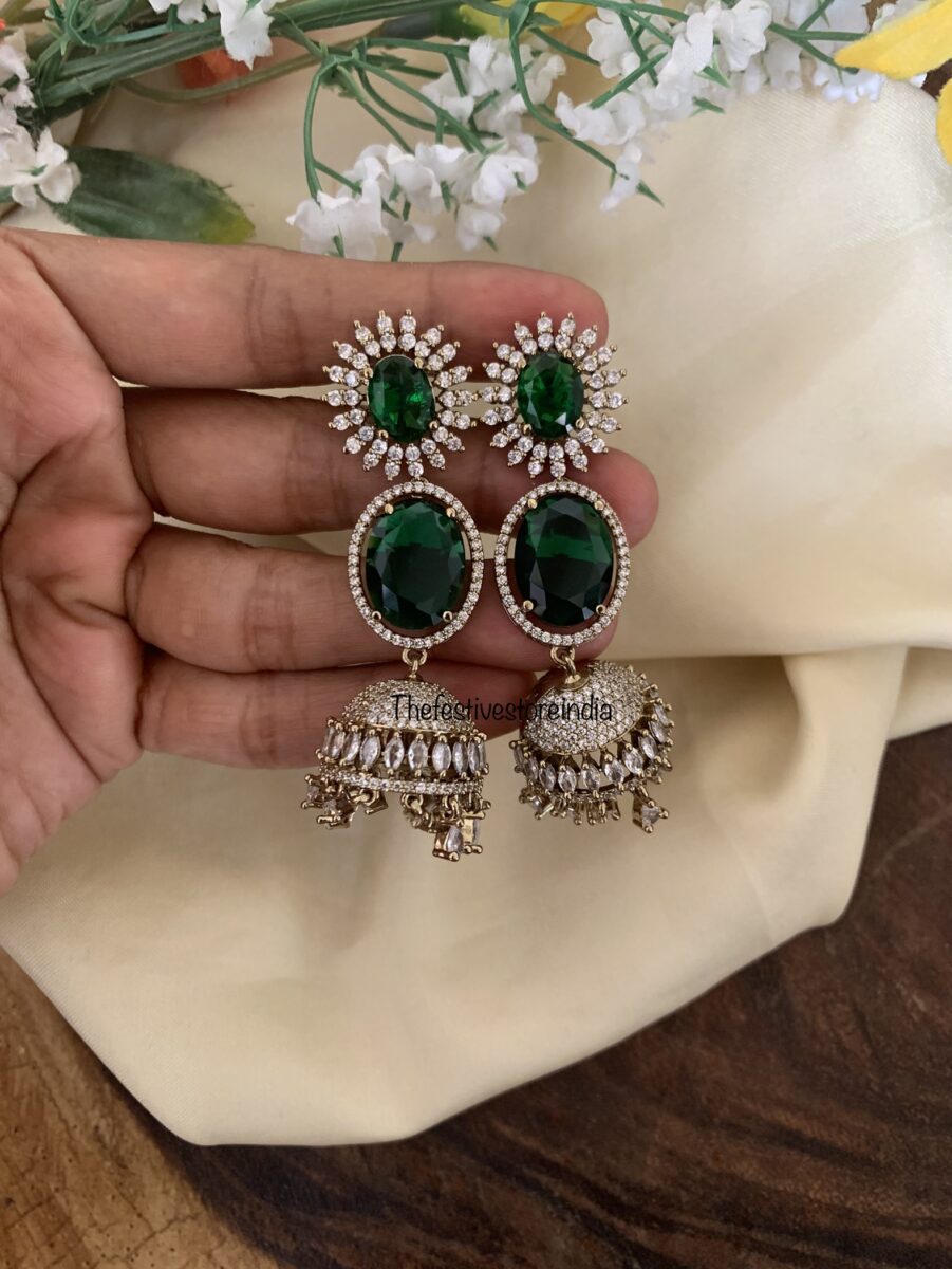 Emerald CZ round jhumkas