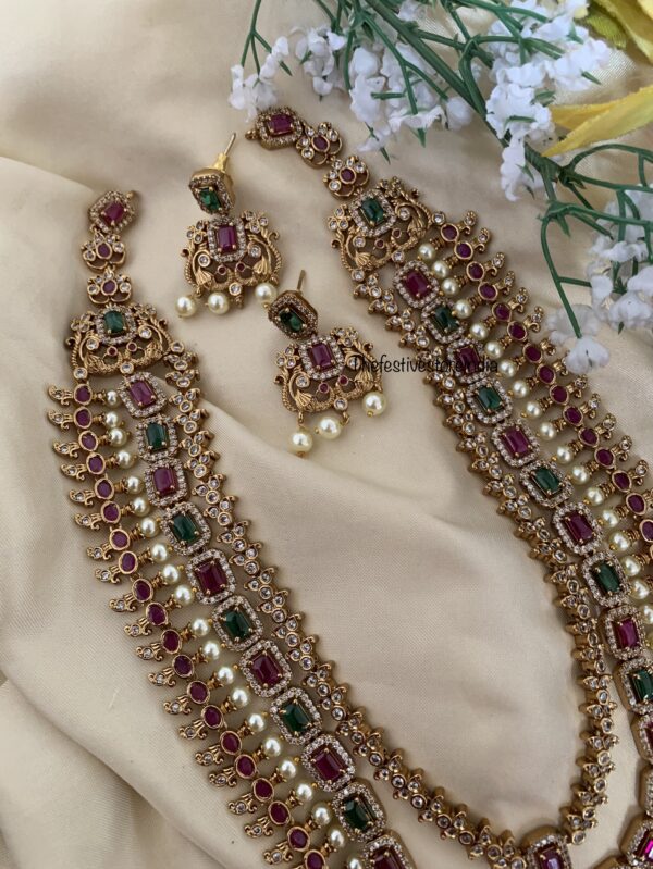 3 layer Bridal Kemp and Green Lakshmi Haaram set