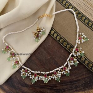 Jadau mint drops and kemp pearls set