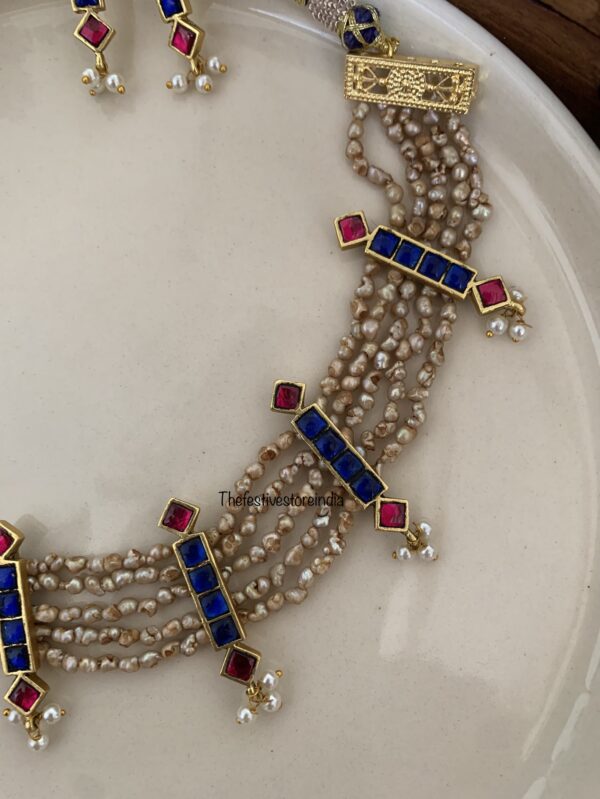 Real KC pearls blue necklace set