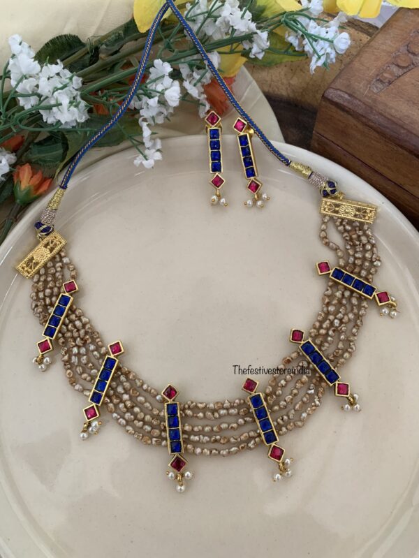 Real KC pearls blue necklace set