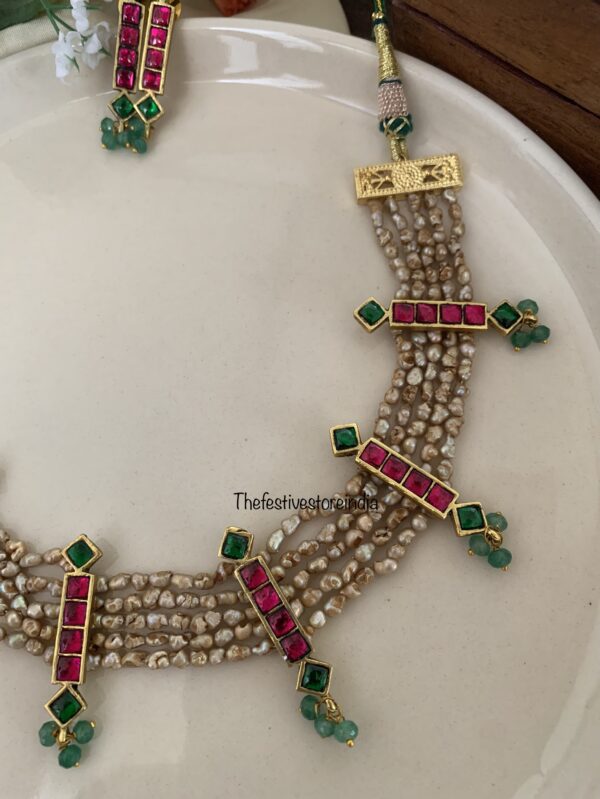Real KC pearls Red green necklace set