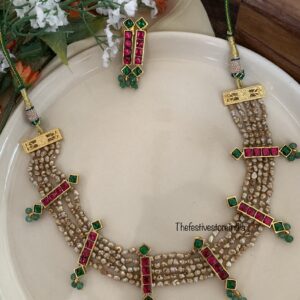 Real KC pearls Red green necklace set