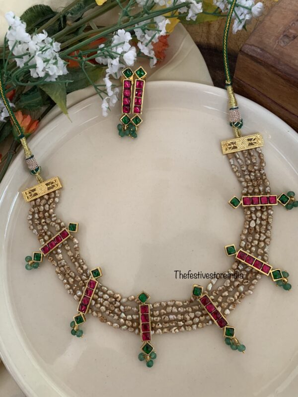 Real KC pearls Red green necklace set