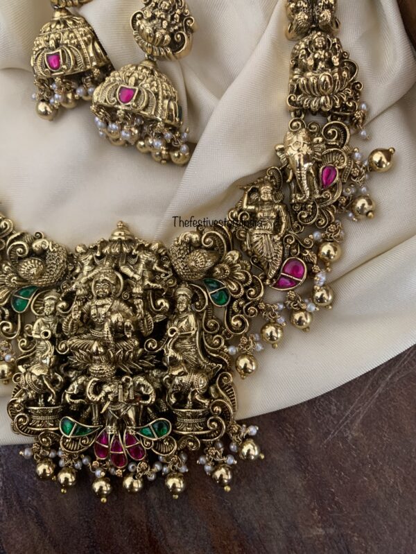Heavy bridal Lakshmi gold drops necklace set