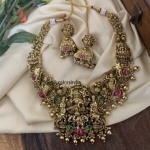 Heavy bridal Lakshmi gold drops necklace set