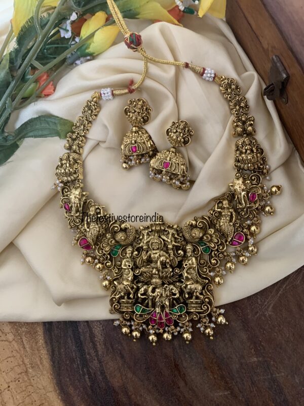 Heavy bridal Lakshmi gold drops necklace set