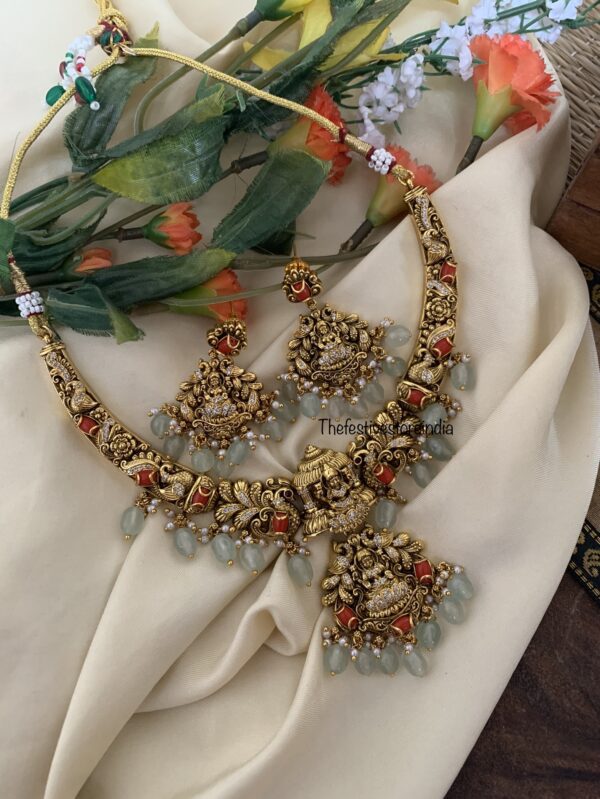 Nakshi lakshmi coral mint drops necklace set