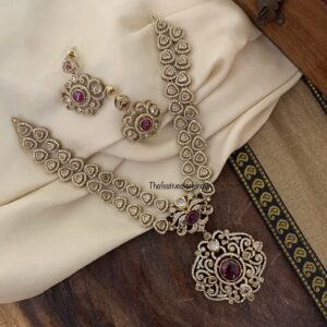 2 layer Victorian maroon stone necklace set