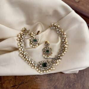 Emerald pearl drops choker necklace set