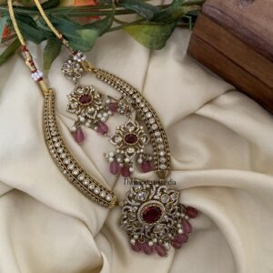 AD ruby pendant pink beads kanti set