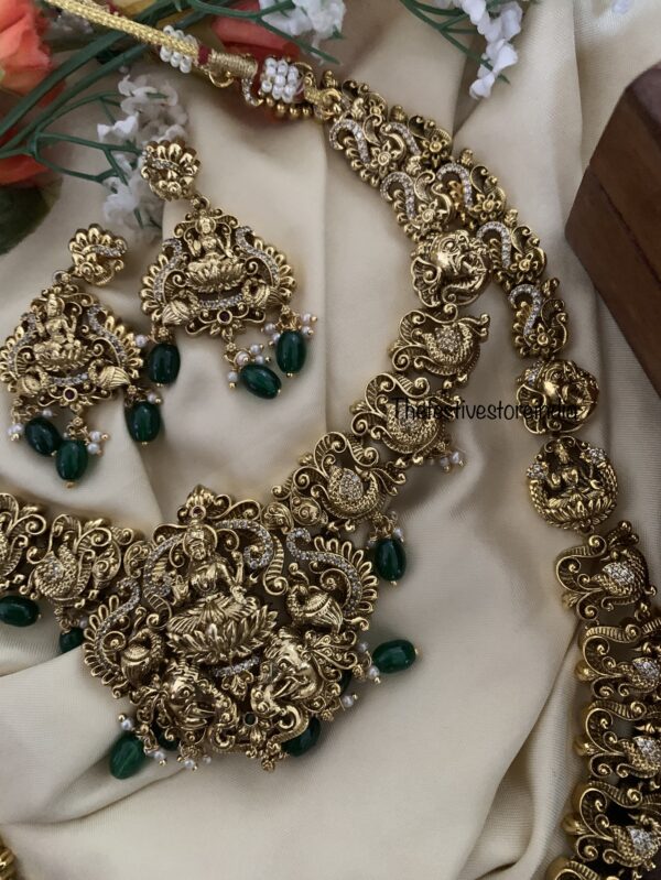 Antique polish green beads short & long Lakshmi Bridal set