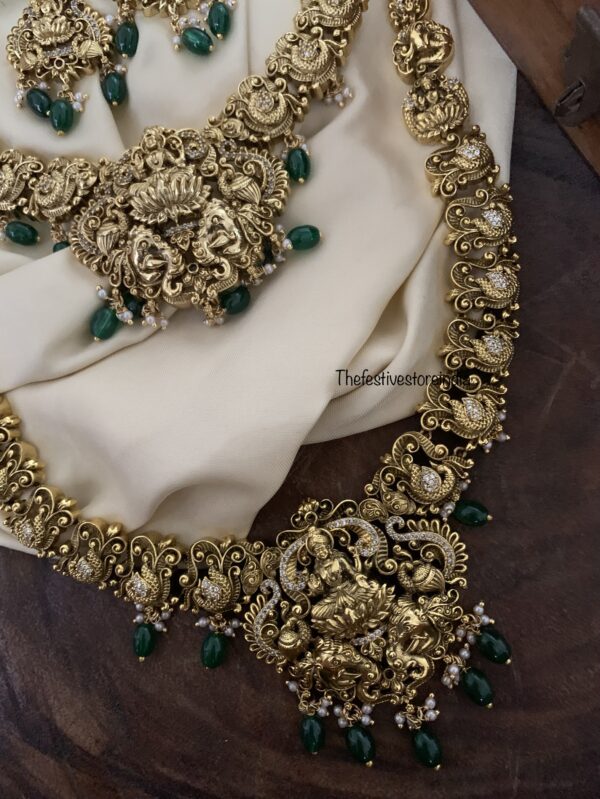 Antique polish green beads short & long Lakshmi Bridal set