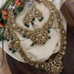 Antique polish green beads short & long Lakshmi Bridal set