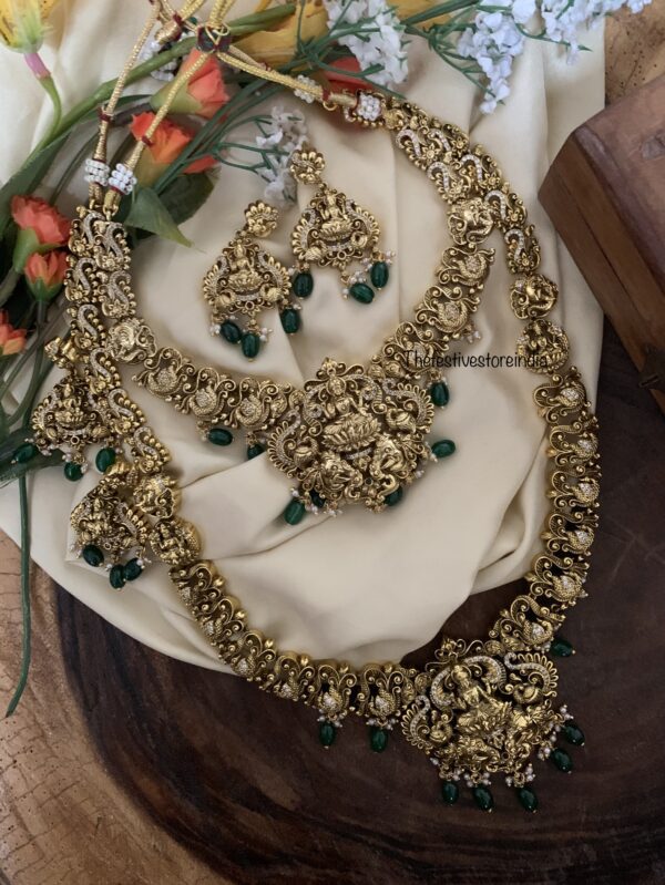 Antique polish green beads short & long Lakshmi Bridal set