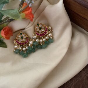 Jadau green drops kemp stone earrings