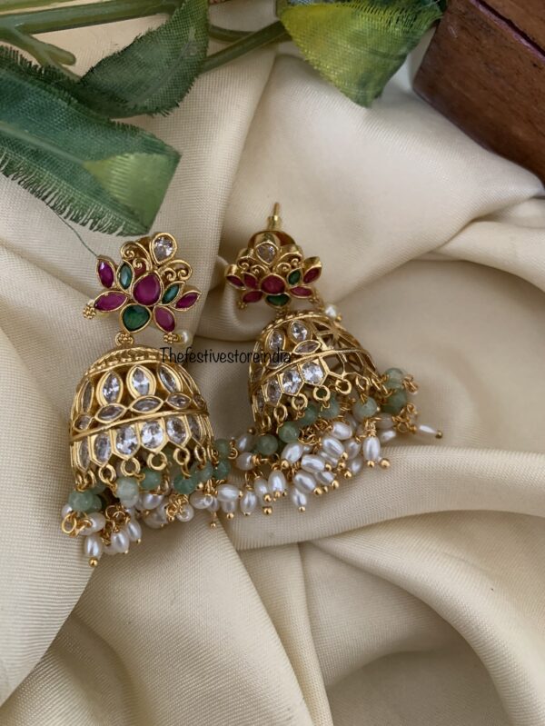 Mint and white drops Lotus jhumkas