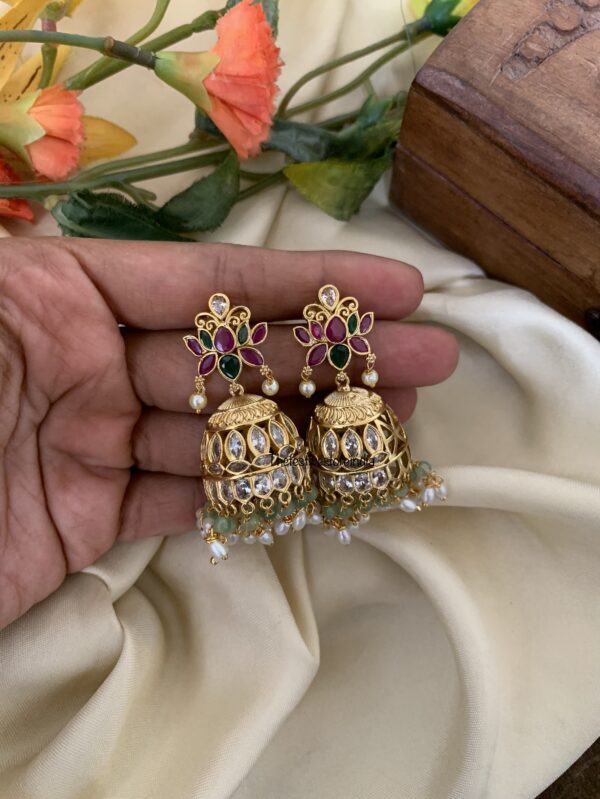 Mint and white drops Lotus jhumkas