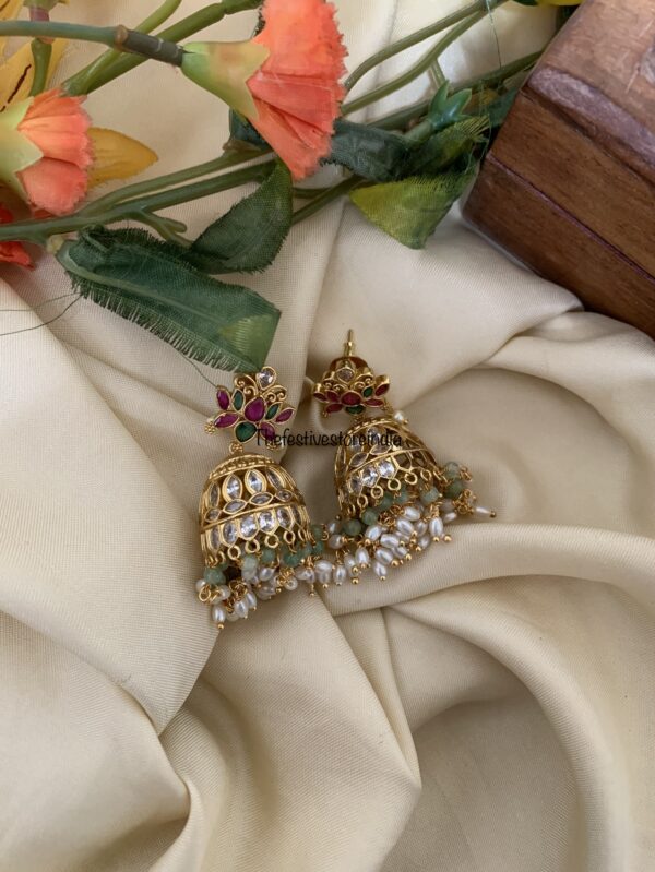 Mint and white drops Lotus jhumkas