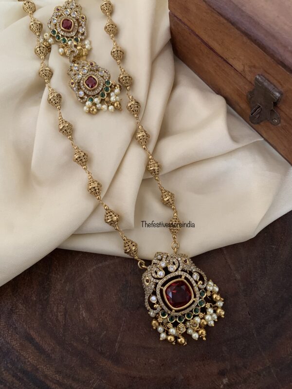 Designer chain AD pendant haaram set